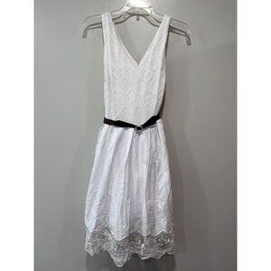 Cato White‎ Sleeveless Lace Women’s Dress  Braided Brown Belt Size 12